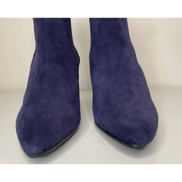 NWT ANTONIO DE FARIA BOOTS 9 SUEDE LEATHER BLUE DEBORA ANKLE BOOTIES BLACK HEEL - Picture 9 of 13